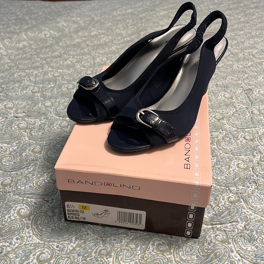 Bandolino-Navy with Patent buckle Sling-Back Heels